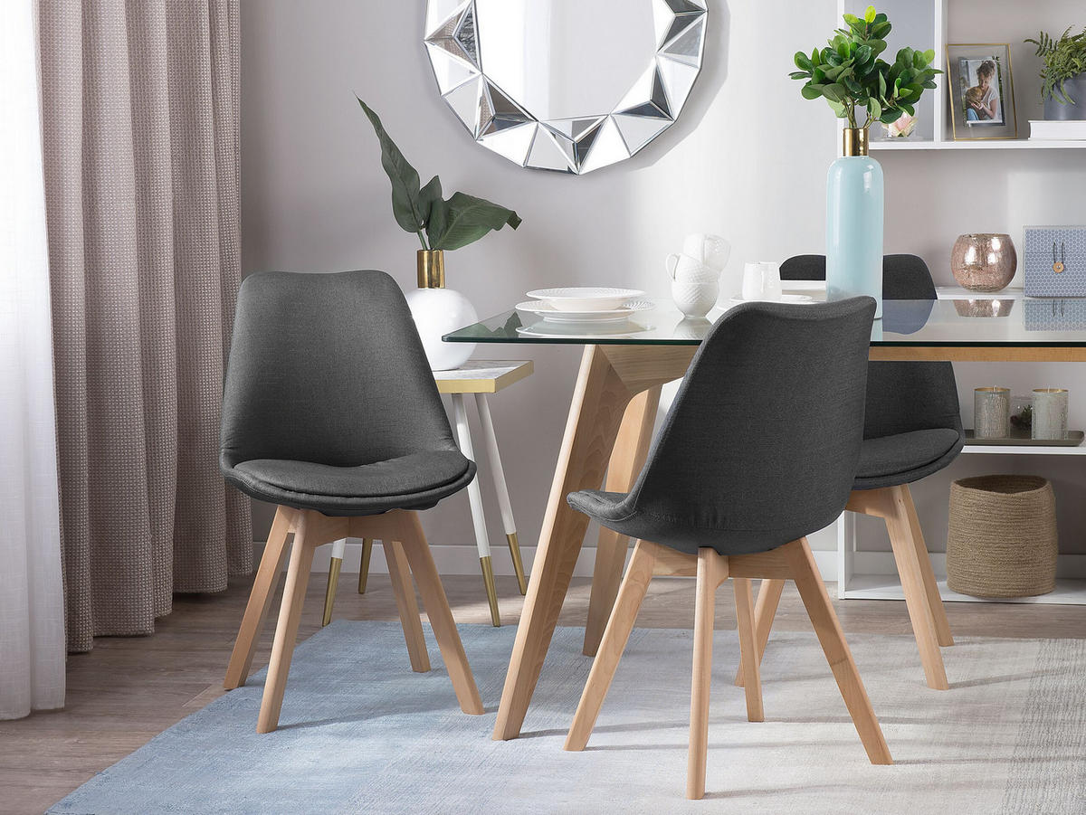ESSZIMMERSTUHL 2er-Set Polsterbezug Dunkelgrau Dakota - Grau, Holz/Textil (47/84/43cm) - Beliani