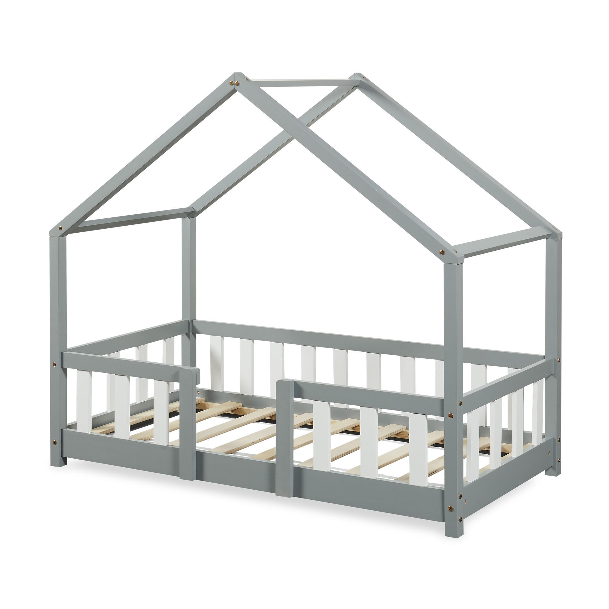HAUSBETT Treviolo - Hellgrau/Weiß, Holz (70/140cm) - [en.casa]
