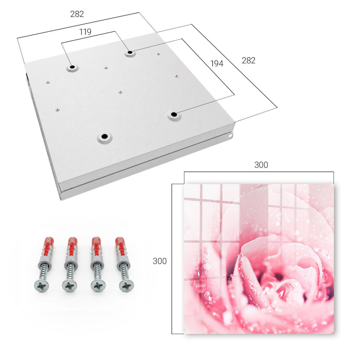 SCHLÜSSELBOX Weiß 30x30 cm – Türöffnung nach rechts - Rosenzartheit - Pink, Metall (30/30/5cm) - TULUP