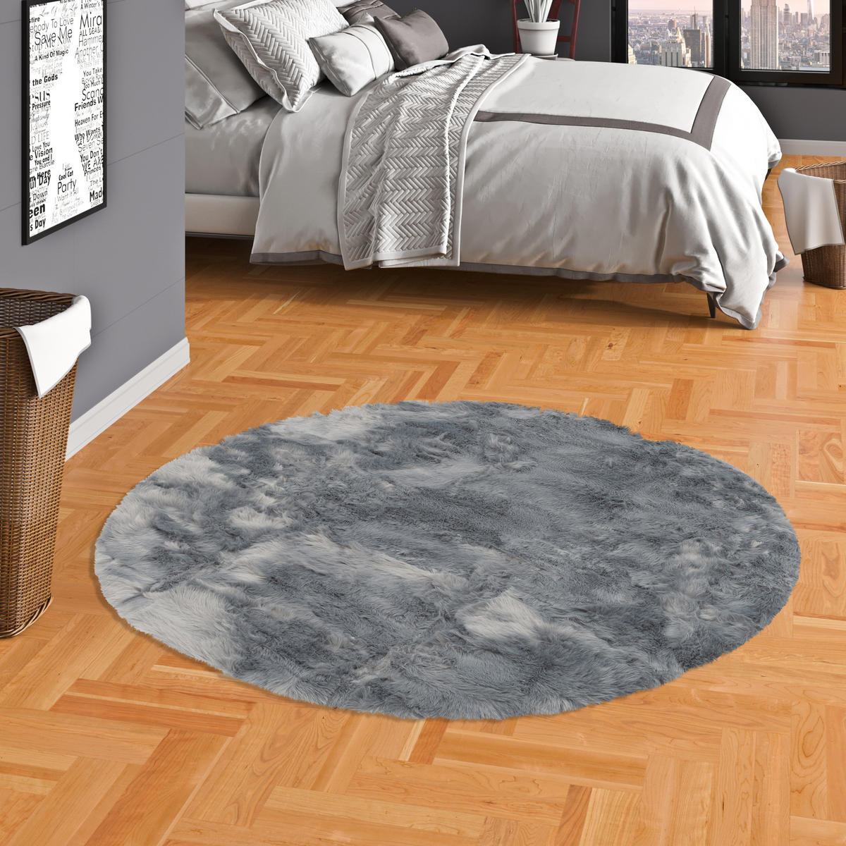 LUXUS SUPER SOFT FELLTEPPICH ASPEN RUND MELIERT - Grau, Textil (160/160cm) - Pergamon