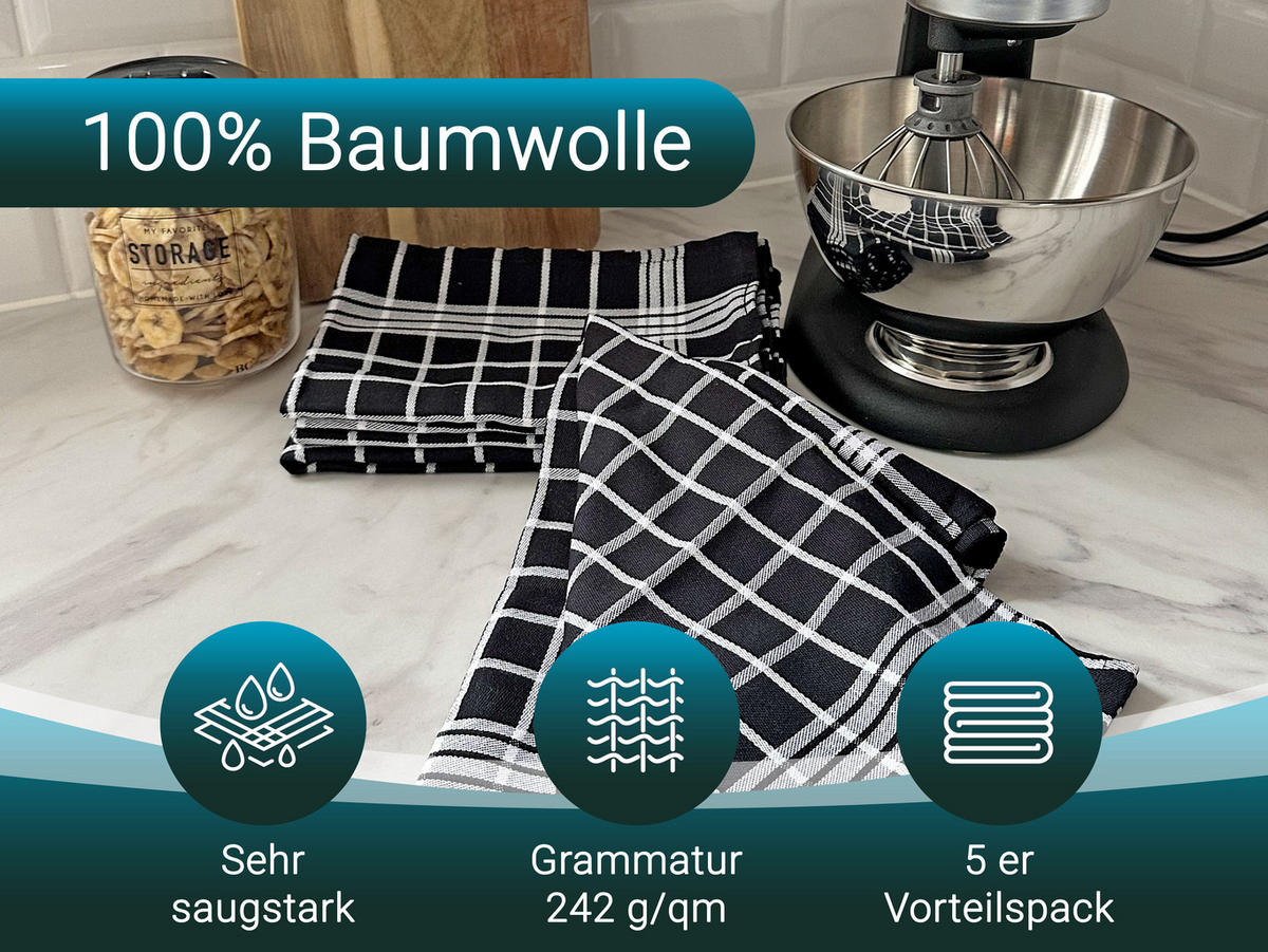 GESCHIRRTÜCHER, 5er-Set, 50x70 cm, 100% Baumwolle, Schwarz - Multicolor, Textil (50/70cm) - Zollner
