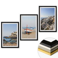 WANDBILDER 3er-Set - 40x60 cm Schwarzer Rahmen - Ansichten von Griechenland mit einem Boot und Häusern - Schwarz, Kunststoff (40/60cm) - ArtPrintCave
