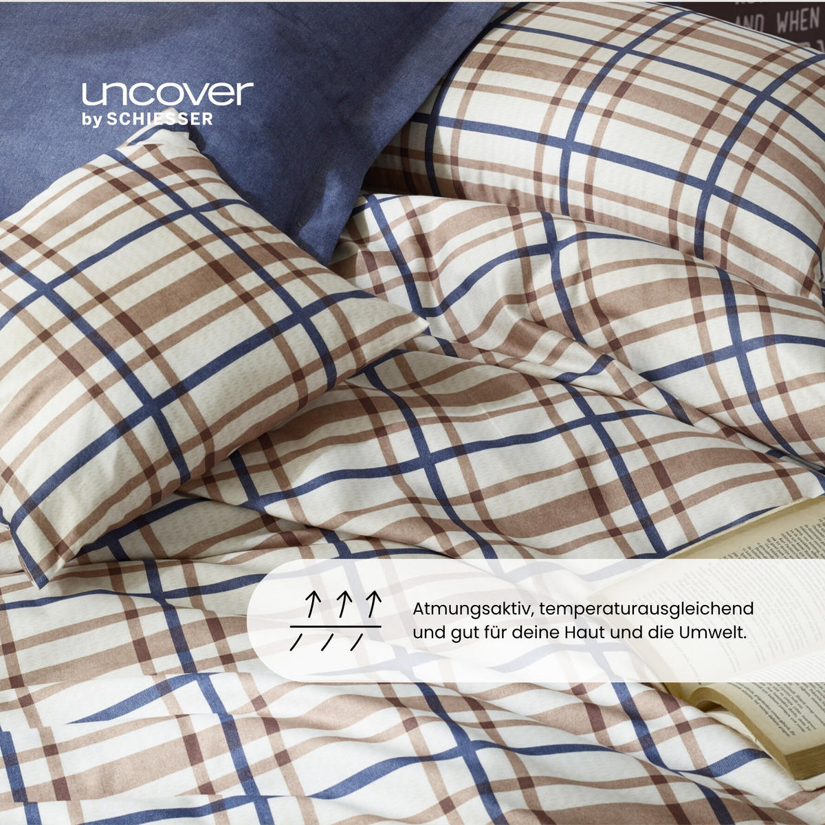 BETTWÄSCHESET Maxim - Baumwollsatin - 2-teilig - 135x200cm - Taupe-Blau - Blau, Textil (135/200cm) - Uncover by Schiesser