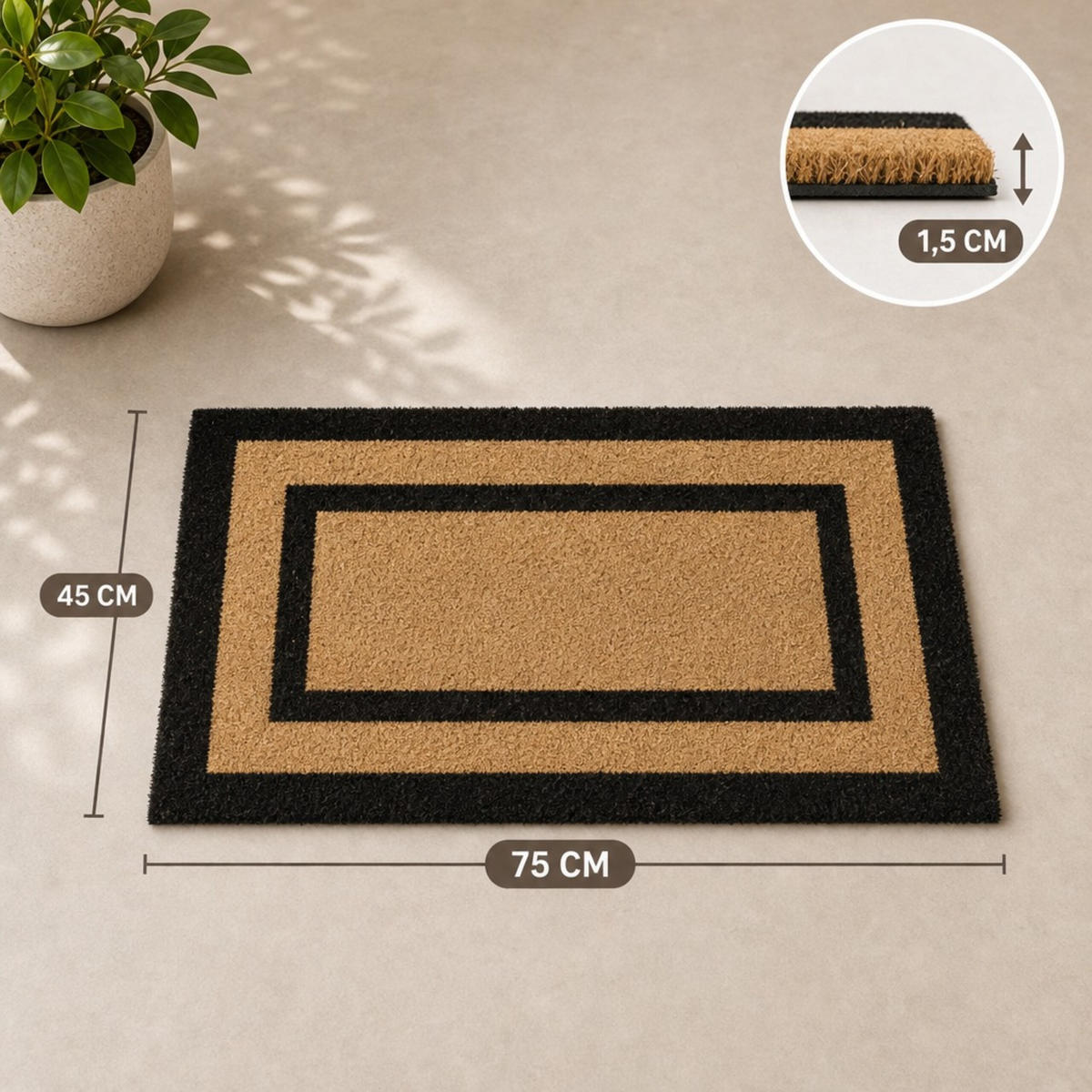 FUSSMATTE Natur Kokos rutschfest 75x45 cm - Hellbraun, Kunststoff/Textil (75/45cm) - Relaxdays