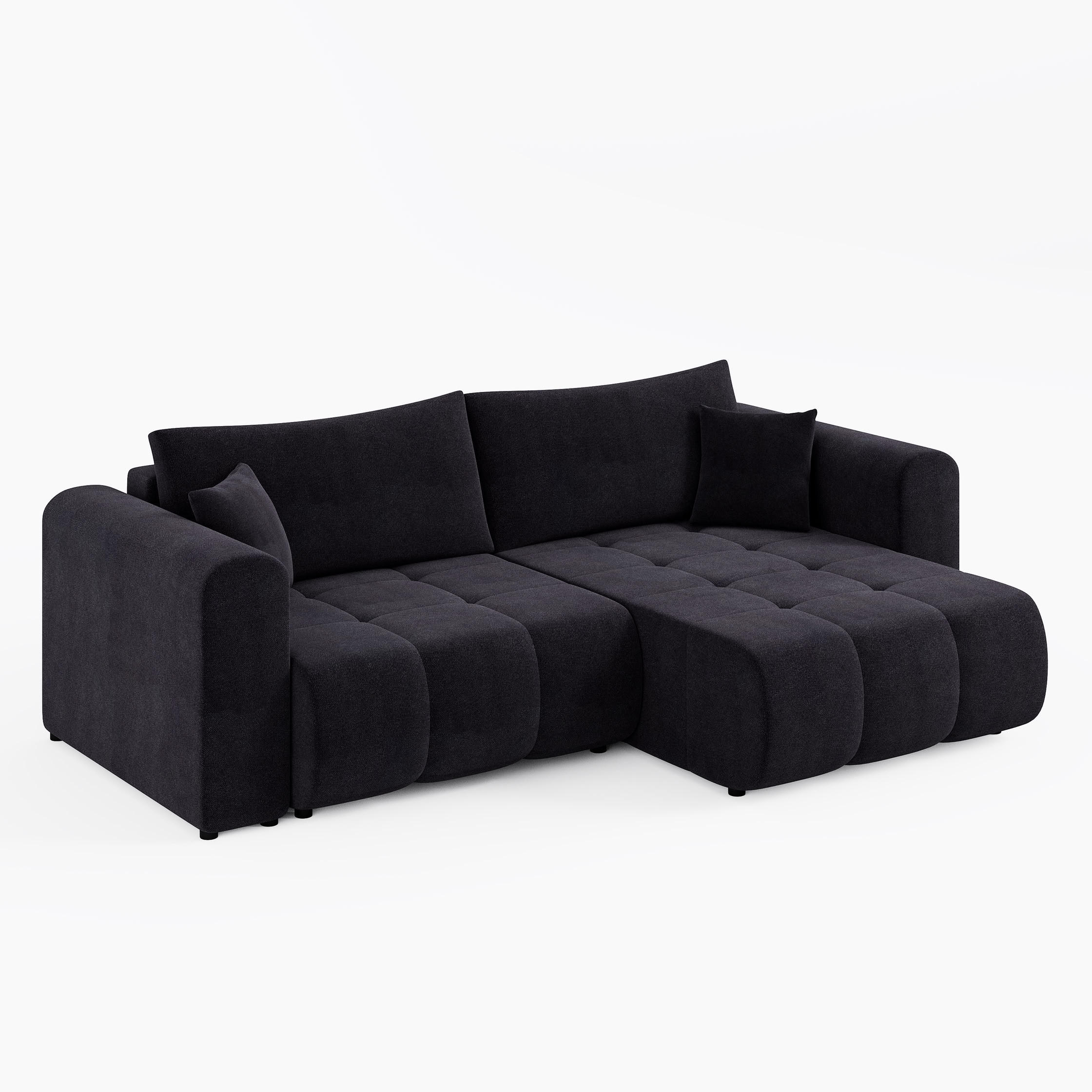 ECKSOFA RIVA Rechts Schwarz Velours-Stoff Premium L-Form Couch mit Schlaffunktion & Bettkasten - Schwarz, Holz (160/255cm) - Barchello