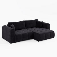 ECKSOFA RIVA Rechts Schwarz Velours-Stoff Premium L-Form Couch mit Schlaffunktion & Bettkasten - Schwarz, Holz (160/255cm) - Barchello