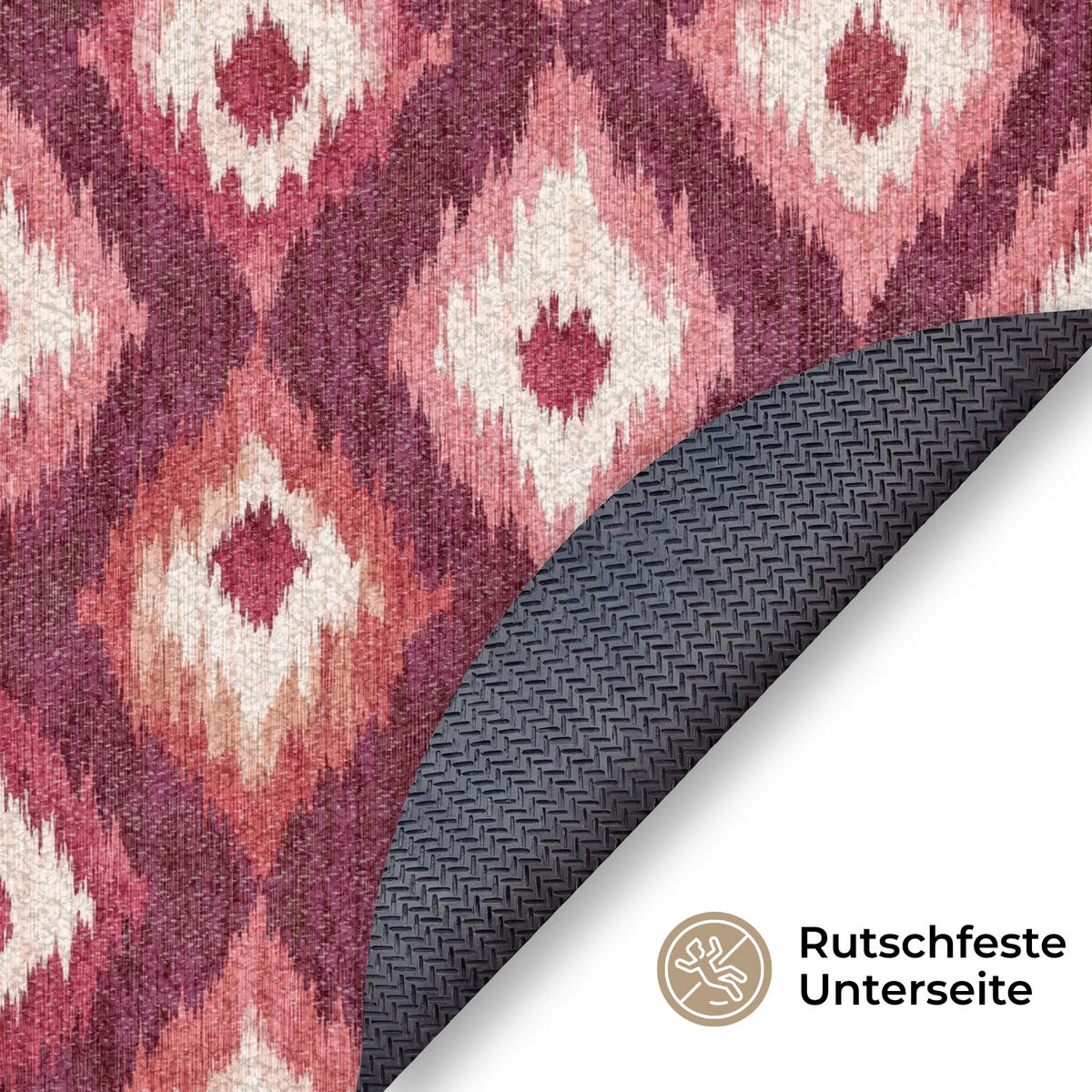 ROHOŽKA Diamantové tvary - Růžová - Vzor - Textura 90x90 cm - bobulová, textil/umělá hmota (90/0.4cm) - MuchoWow