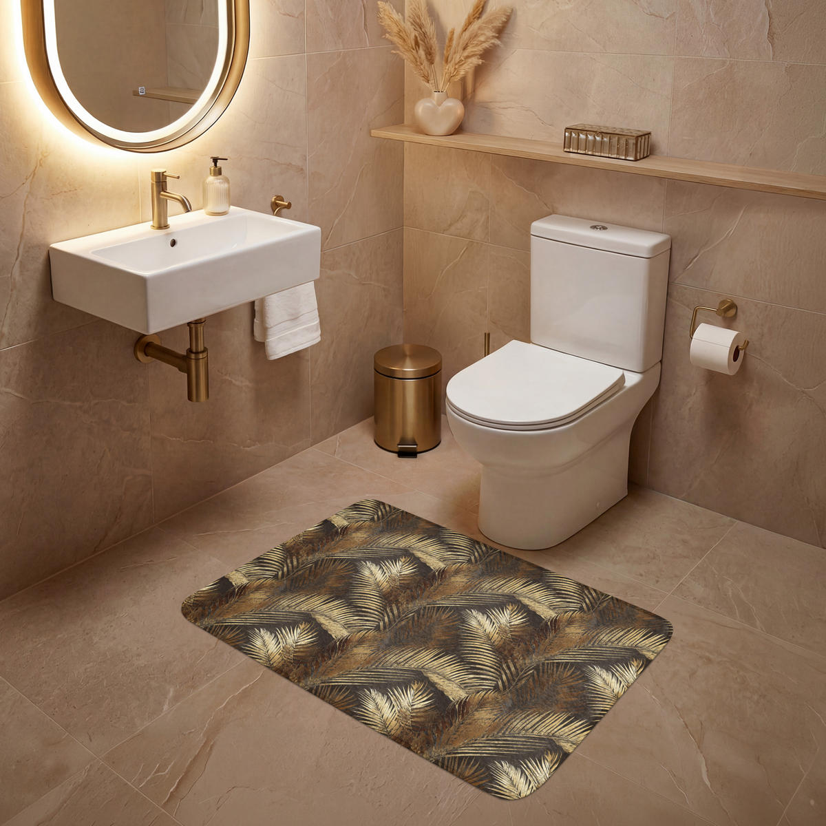 WC PŘEDLOŽKA Tropical - Listy - zlaté 90x60 cm - zlatá, textil/plast (90/1cm) - OnlyWow