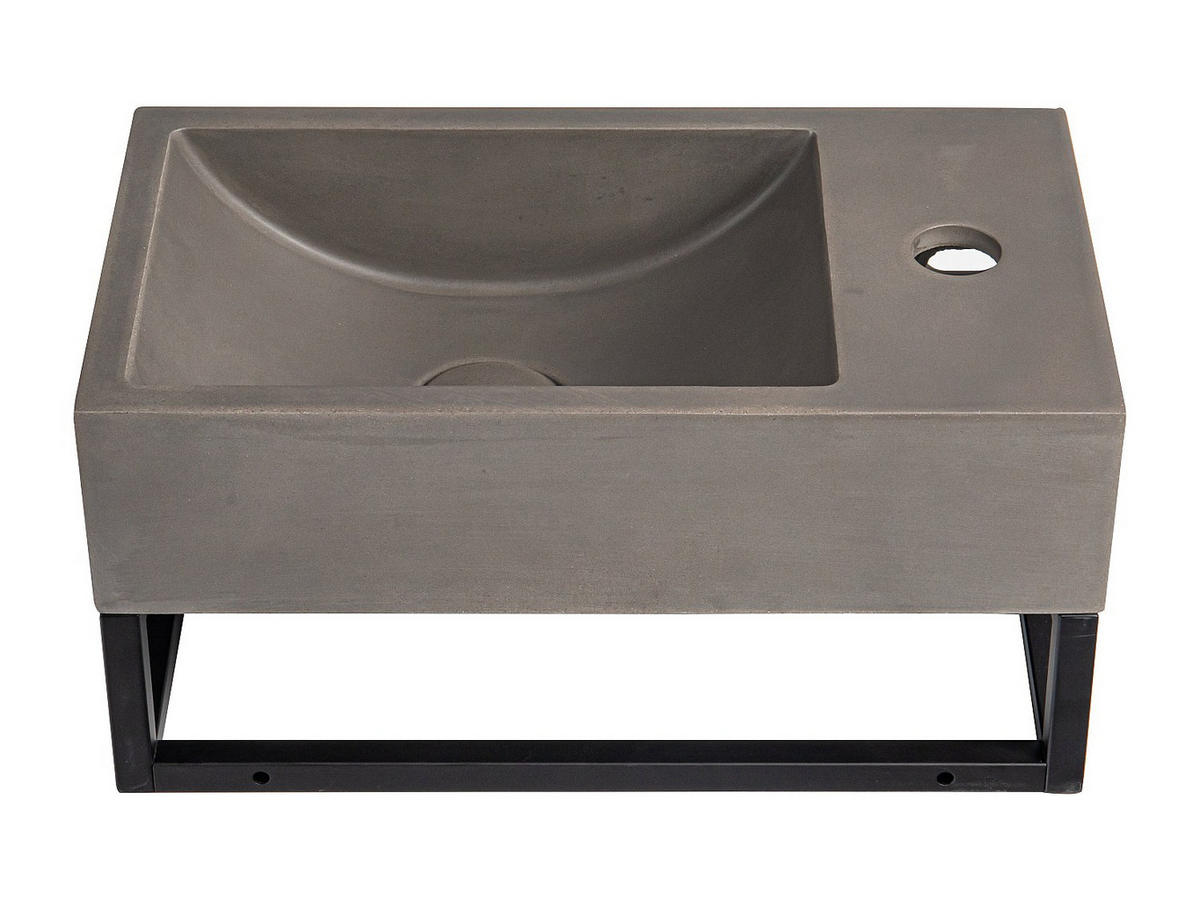 HANDWASCHBECKEN hängend rechteckig aus Beton - Wasserhahn rechts - B 40 x T 22 cm - UCHAMI - Grau, Metall (40/19.5/22cm) - Vente-Unique
