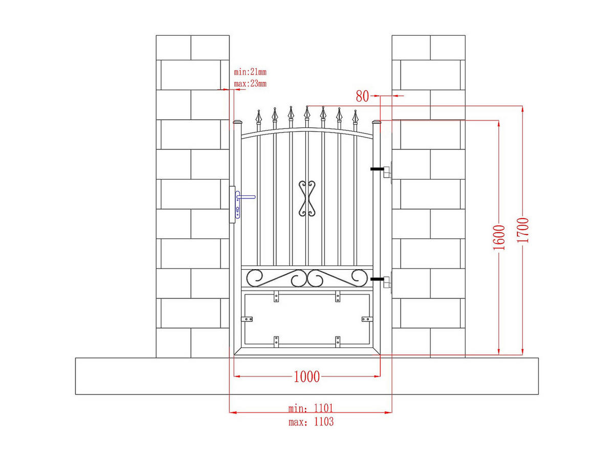 EINGANGSTOR - 100cm x 5cm - Aluminium - schwarz - NERBIS - Schwarz, Metall (100/160cm) - Vente-Unique