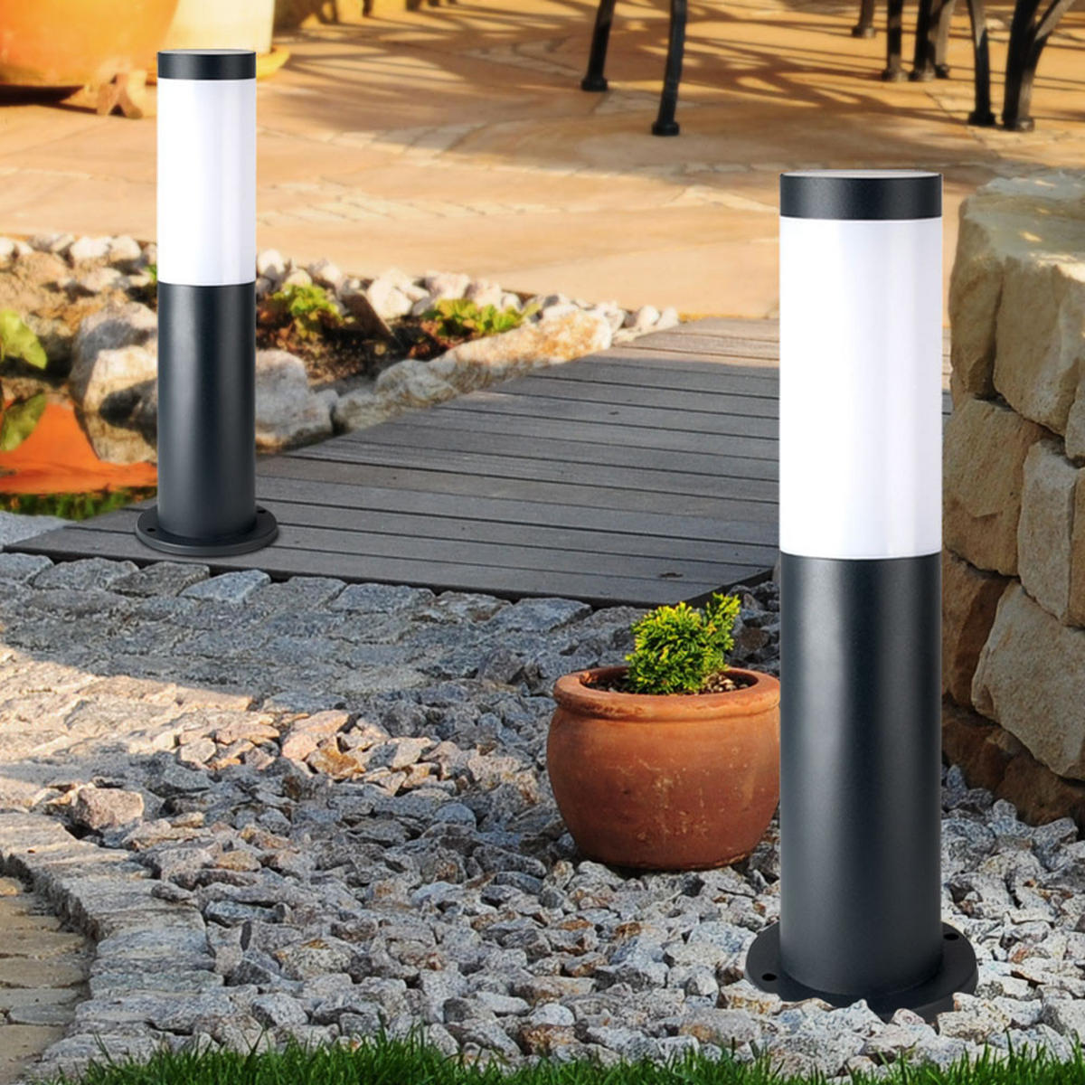LED AUSSENLEUCHTE Edelstahl Anthrazit 2er Set - Anthrazit, Metall (7.6/7.6/45cm)