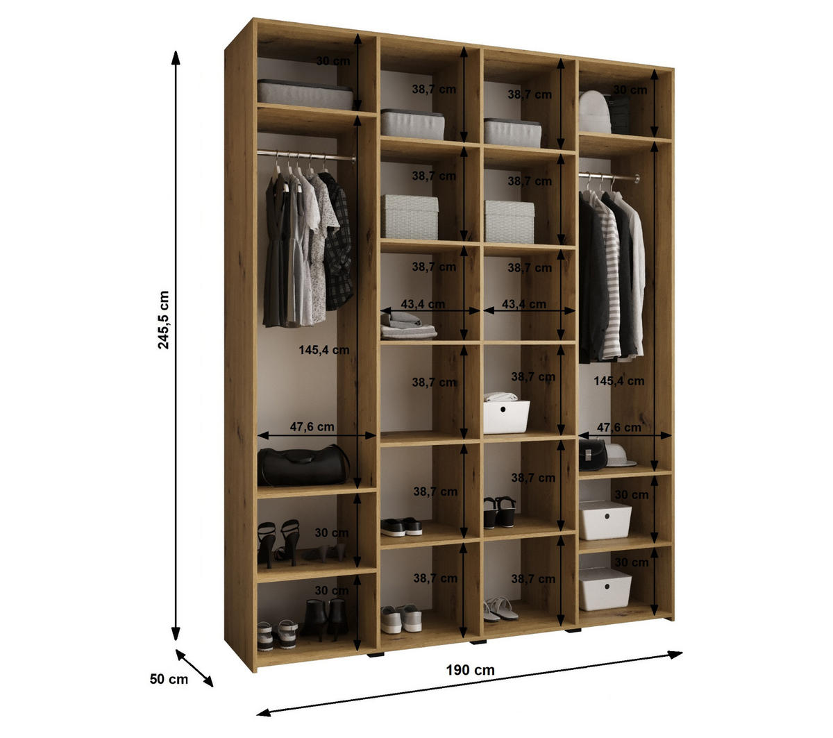 DREHTÜRENSCHRANK 245,5/190/50 4-türig - Kaschmir/Schwarz, Holz/Metall (190/245.5/50cm) - Abiks Möbel