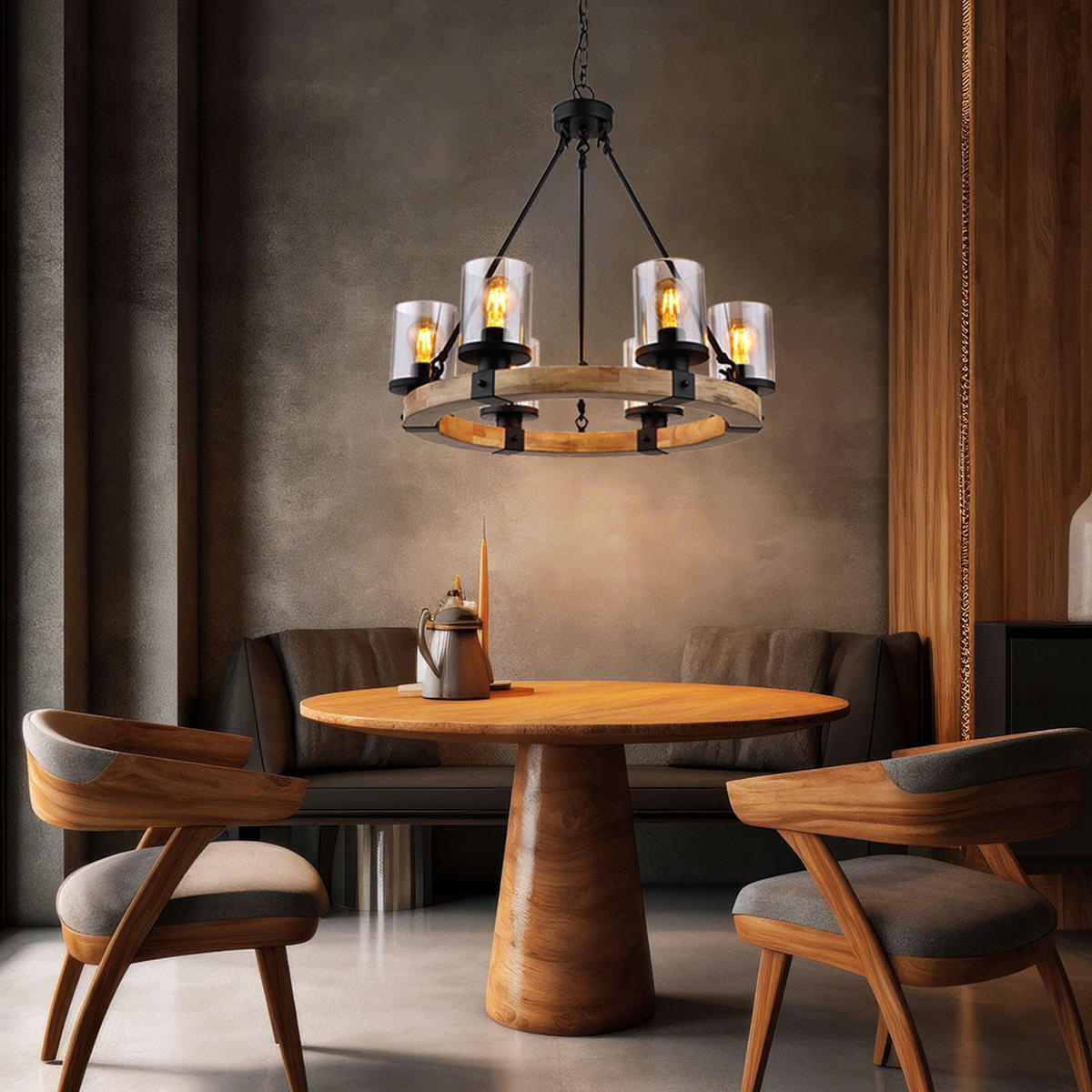 KRONLEUCHTER LILA Holzoptik Schwarz - Schwarz, Holz (59/59/98cm) - Globo Lighting