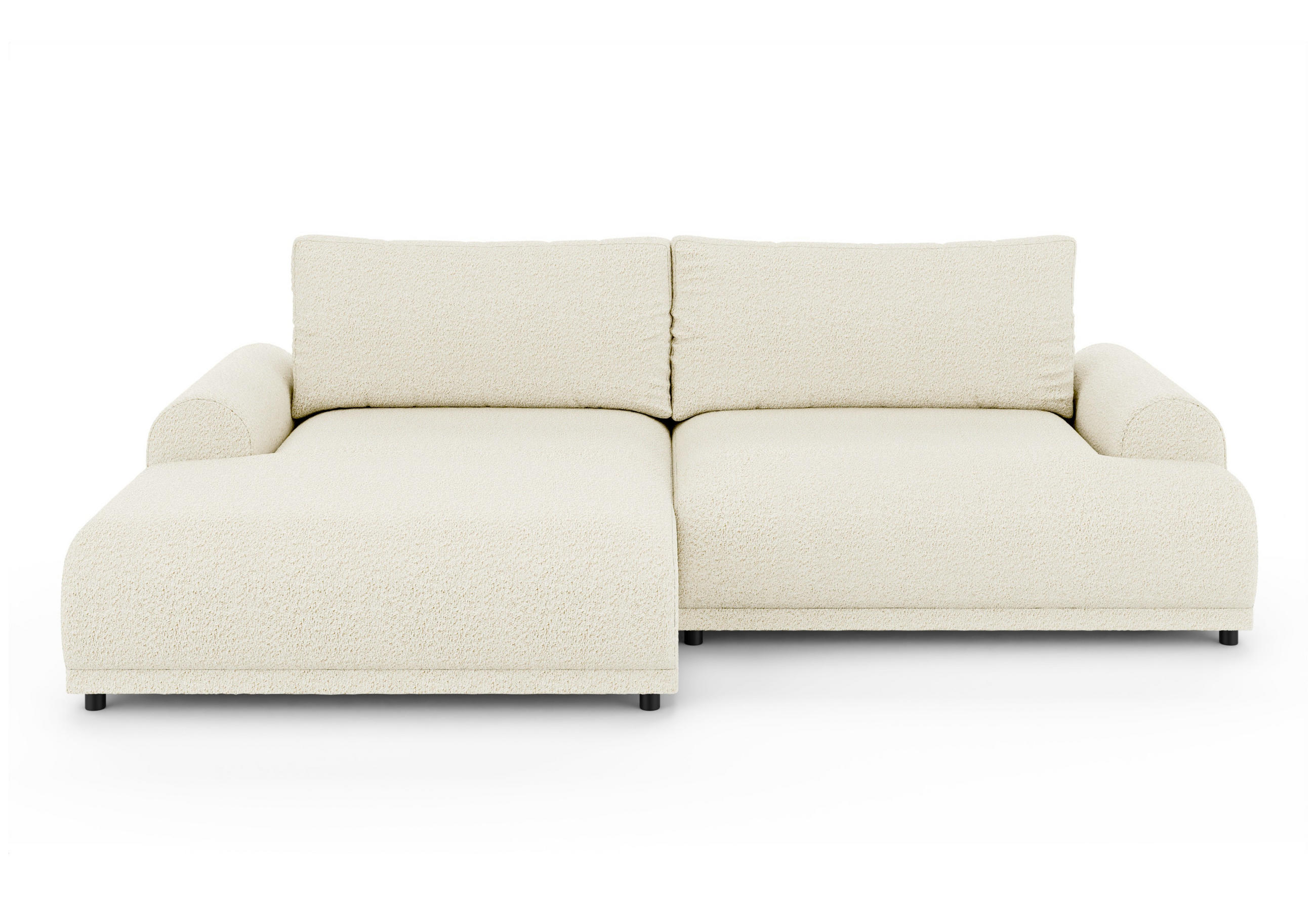 ECKSOFA m.Schlaffunktion, Bettkasten, extrabreite Ottomane links, abgerundete Armlehnen, B240/T145/H81 cm, Bezug Bouclé-Charakter Beige Creme / 21028 - Beige/Creme, Kunststoff/Textil (240/145cm) - luma-home