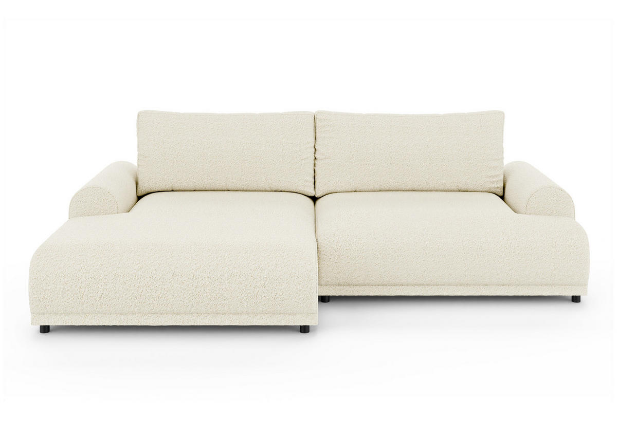 ECKSOFA m.Schlaffunktion, Bettkasten, extrabreite Ottomane links, abgerundete Armlehnen, B240/T145/H81 cm, Bezug Bouclé-Charakter Beige Creme / 21028 - Beige/Creme, Kunststoff/Textil (240/145cm) - luma-home