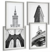 BILDER SET 4er Set - 50x50 cm & 40x60 cm Silberner Rahmen - Architektur Schwarz-Weiß-Minimalismus - Silberfarben, Kunststoff (50/50cm) - TULUP