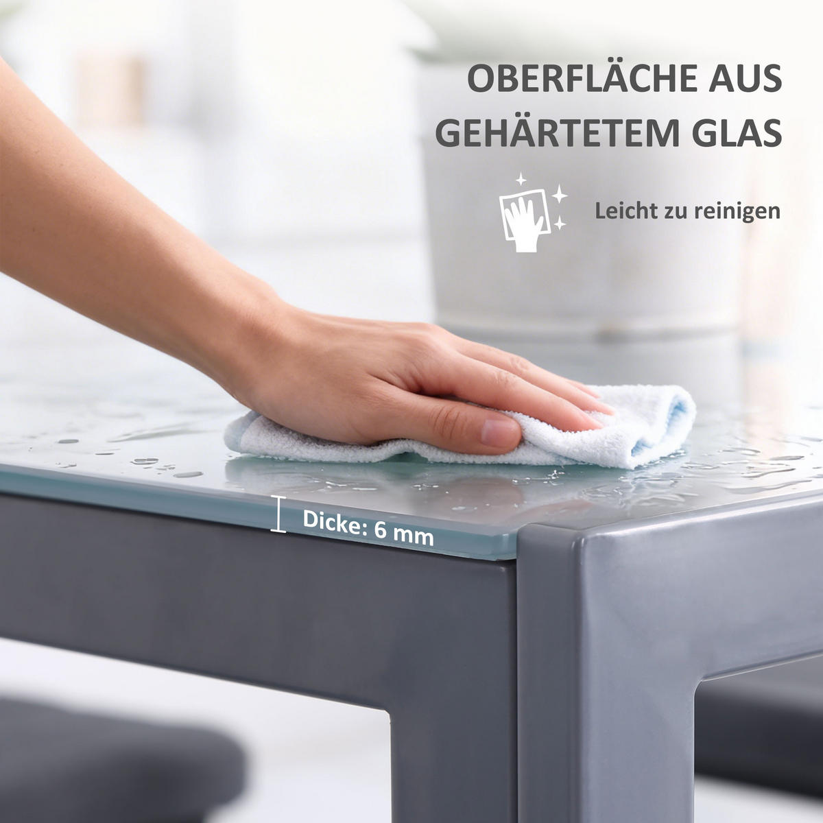 ESSTISCH Esszimmertisch Quadratischer Küchentisch für 4 Personen, Grau - Grau, Glas (75/75/75cm) - HOMCOM