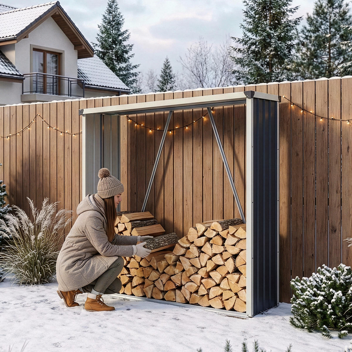 BRENNHOLZUNTERSTAND Kalmar - Anthrazit, Metall (158/152/47cm) - casa.pro