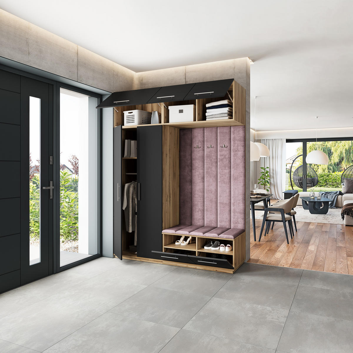 GARDEROBENSCHRANK REMA 180/240/60 cm Modern Garderobe-Set Eiche Wotan - Eiche Wotan/Lila, Holzwerkstoff (180/240/60cm) - MASSENO