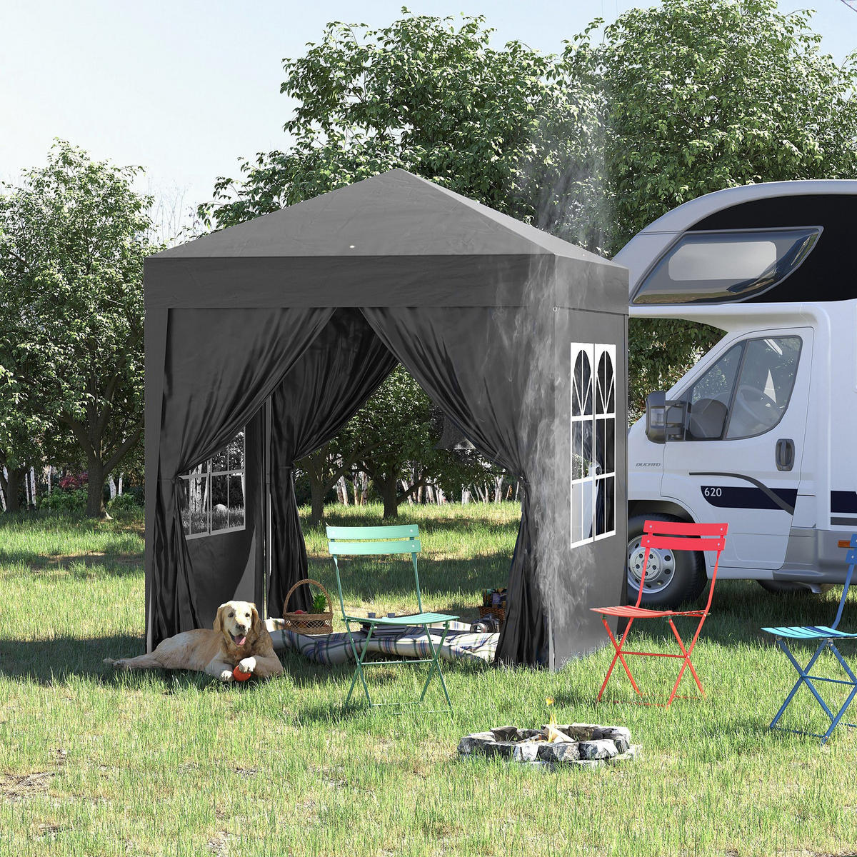 FALTPAVILLON, Blau, Stahl, Oxford-Stoff - Schwarz, Metall (2/2.4/2cm) - Outsunny