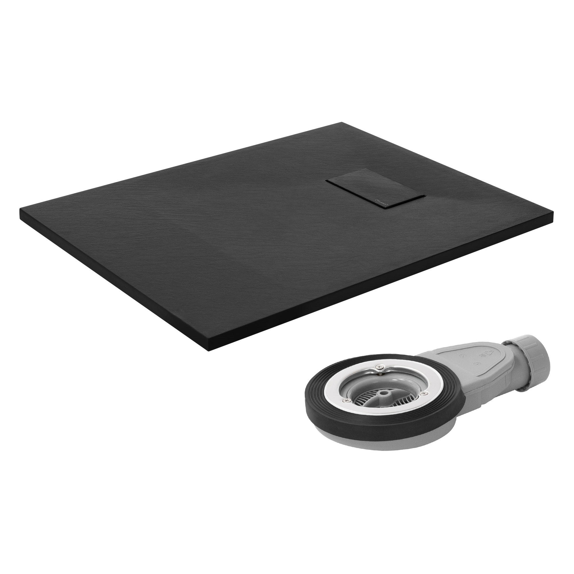 DUSCHWANNE 90x70 cm Schwarz mit Ablaufgarnitur aus SMC - Schwarz, Kunststoff (70/3/90cm) - LuxeBath