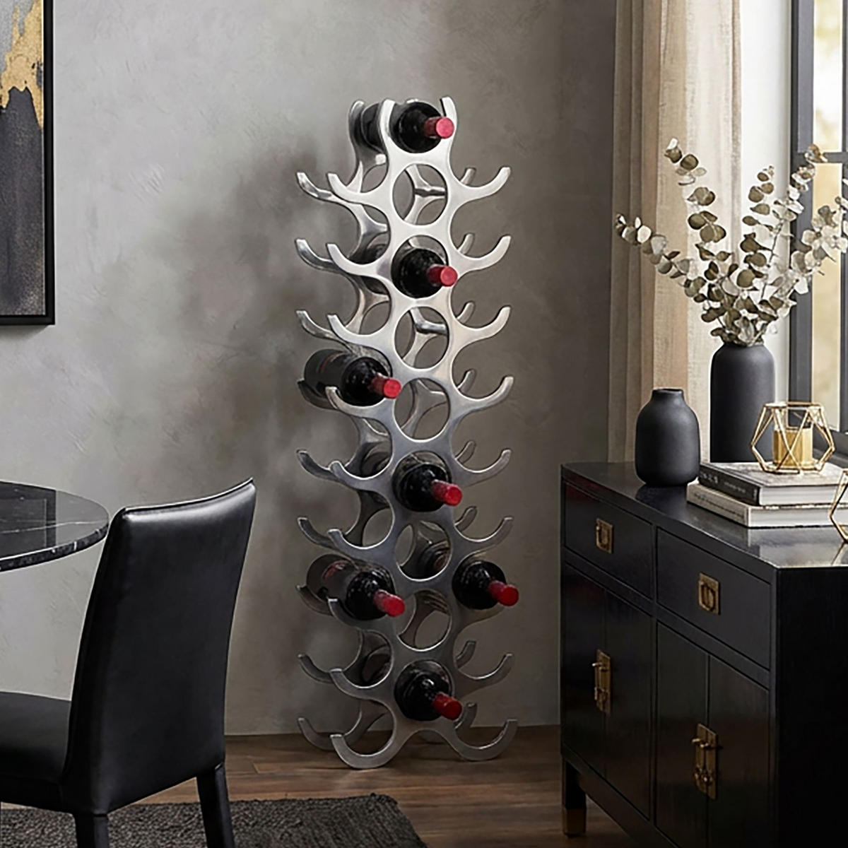 WEINREGAL Aluminium Modern Stil für 27 Flaschen stehend 98x31x14cm - Silberfarben, Metall (31/98/14cm) - KADIMA DESIGN