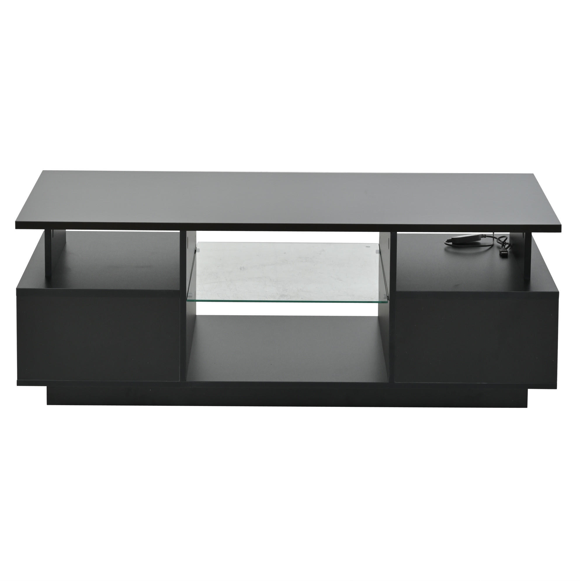 KONFERENČNÍ stolek, 100/50/36 cm, černý, s LED osvětlením a 2 zásuvkami - černá, kompozitní dřevo (100/50/36cm) - BEAOK