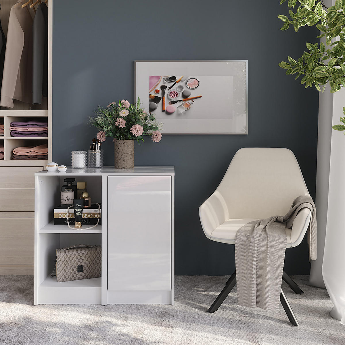 KOMMODE Sherry Weiß/Weiß Hochglanz 80.2 x 76 cm 2 Teile - Weiß Hochglanz, Holzwerkstoff (50.1cm) - Vicco