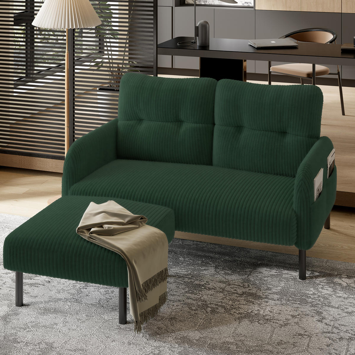 SOFA 2-Sitzer 120 x 75 x 79 cm Cord Emerald - Grün, Kunststoff (120/79/75cm) - Meubliv