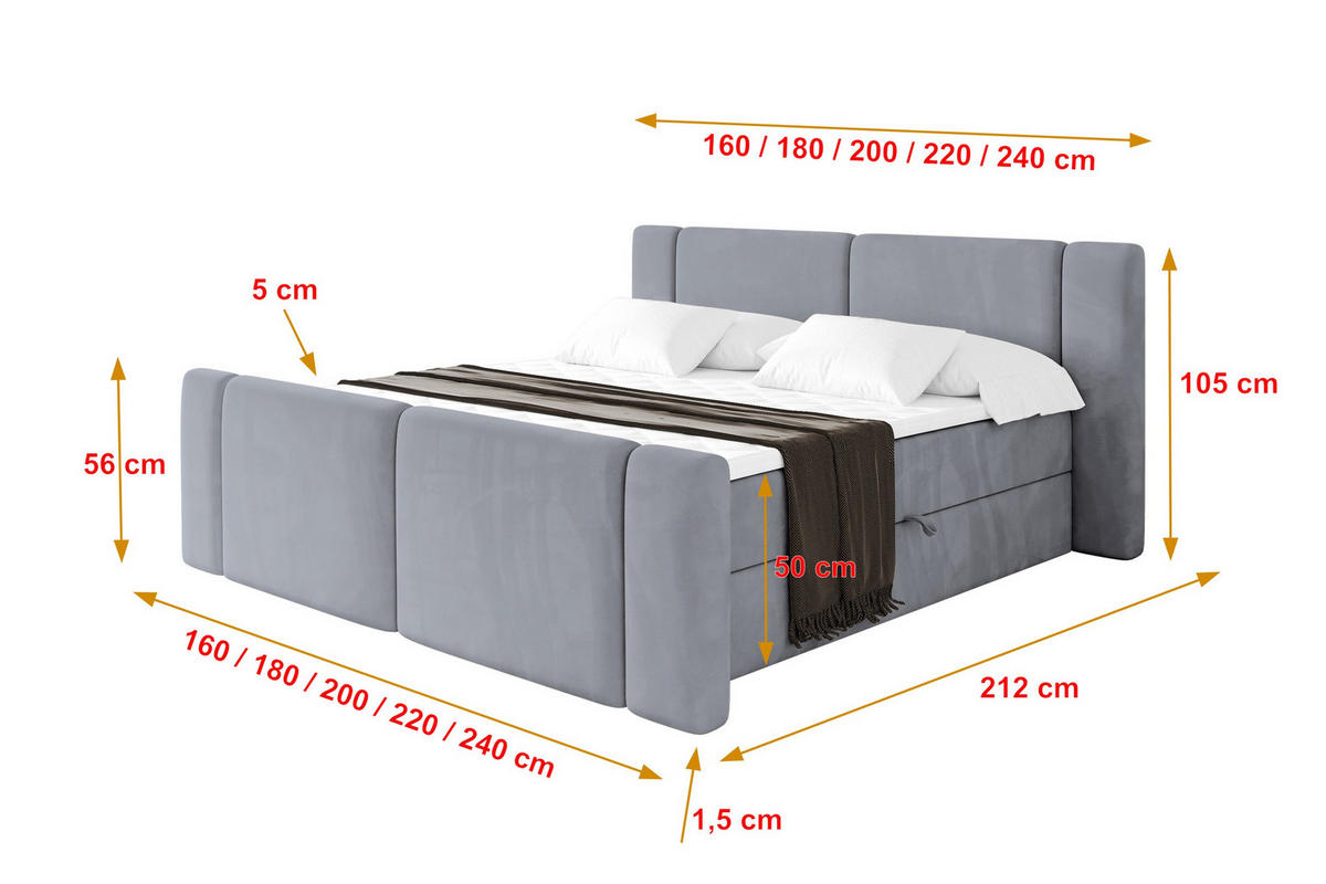 BOXBETT mit Matratze H3 - EVON Zanozek - 140x200 cm Grau - Grau, Holzwerkstoff (140/200cm) - ALTDECOR