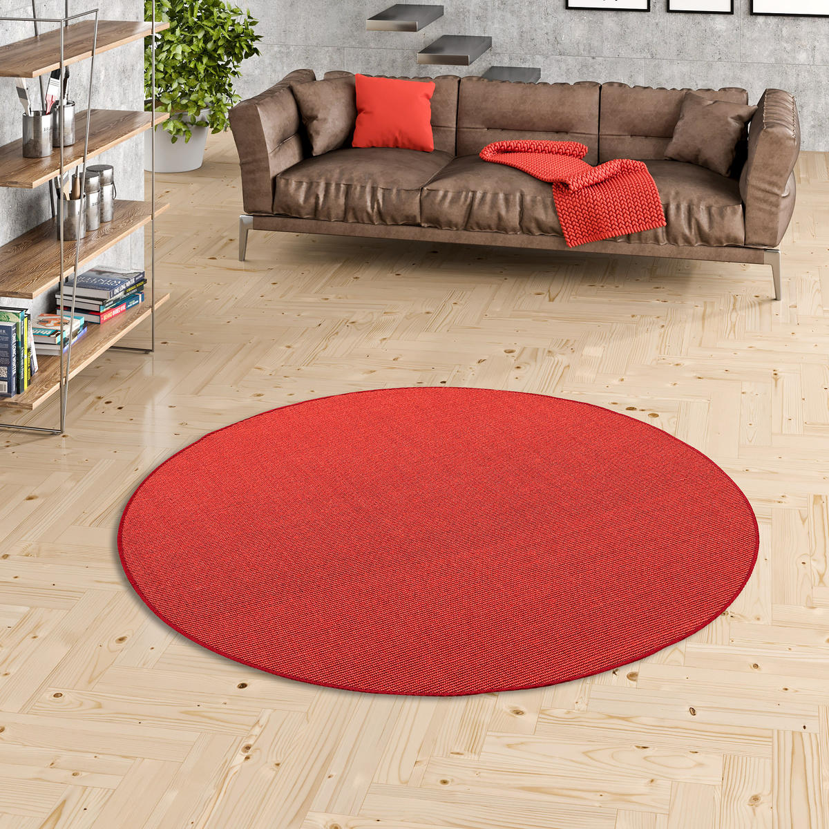 SISAL NATUR TEPPICH RUND - Rot, Textil (160/160cm) - Snapstyle
