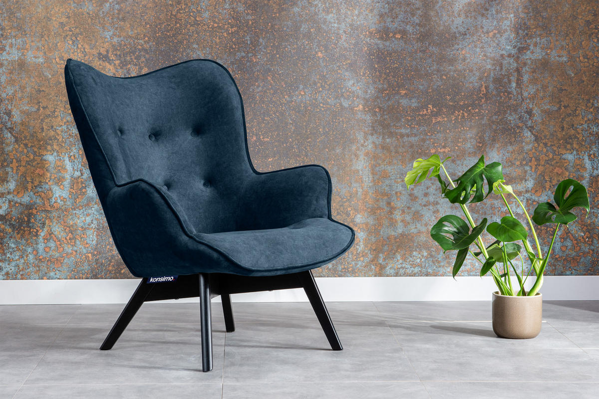 SESSEL GLORI mit Armlehnen, Marineblau - Schwarz/Dunkelblau, Holz/Textil (78/94/88cm) - KONSIMO®