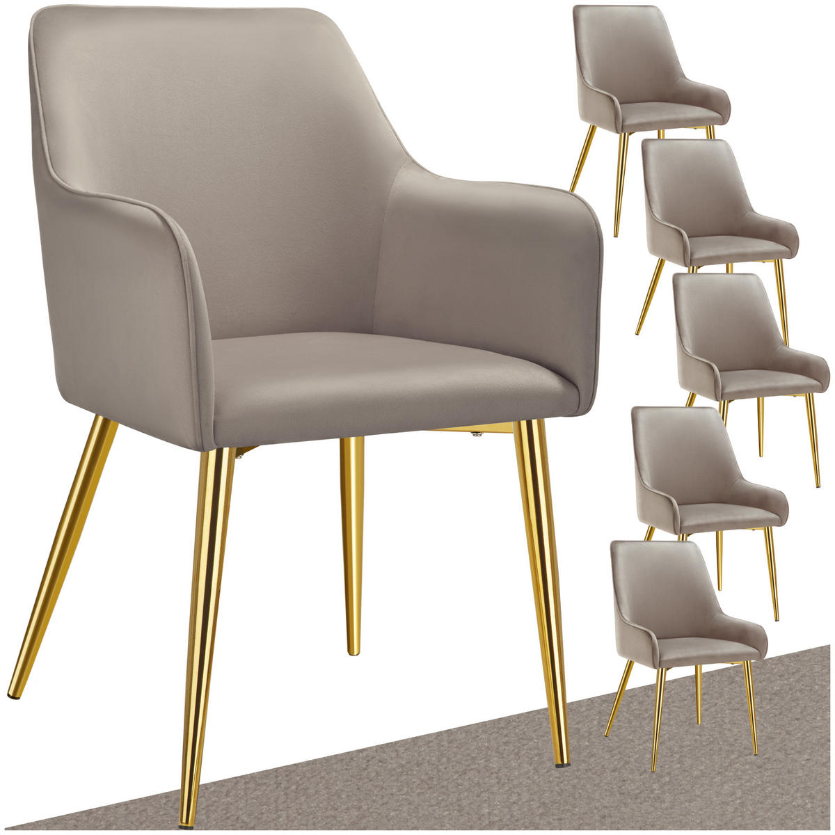 ARMLEHNSTUHL 6er Set Avane 55 x 63 5 x 86 5 cm taupe - Taupe, Textil (55/86.5/63.5cm) - tectake