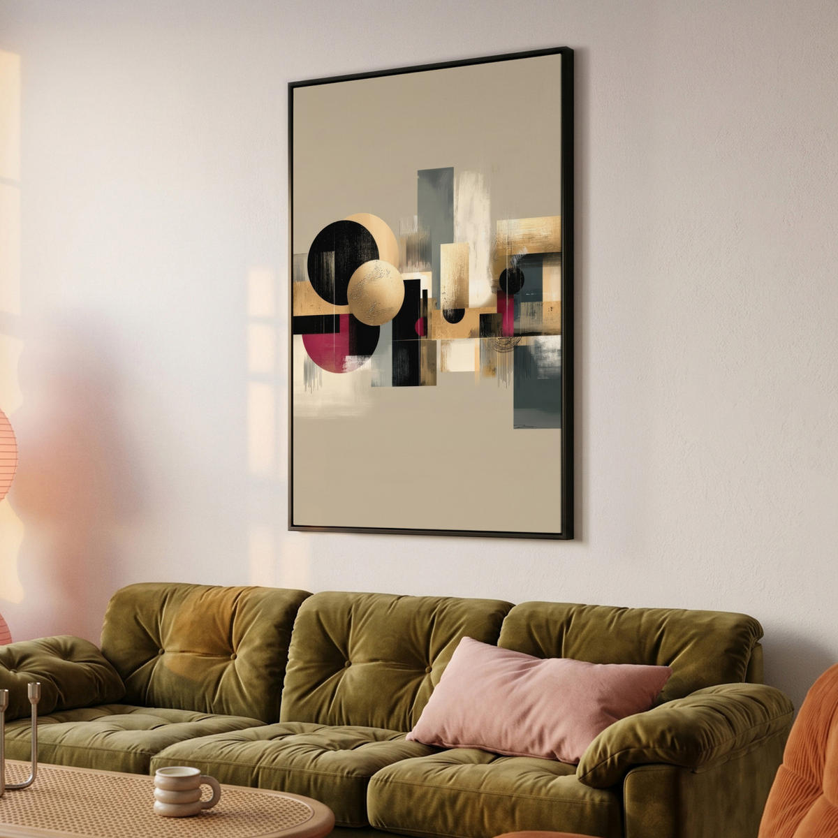 LEINWAND Bilder mit Rahmen - Abstrakt - Formen - Beige - Texturen - 80x120 - Beige, Textil (80/120cm) - MuchoWow