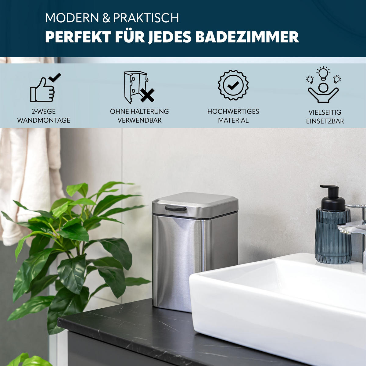 WAND-KOSMETIKEIMER 3 Liter, silber, Edelstahl - Edelstahlfarben, Metall (16/24/23cm) - bremermann