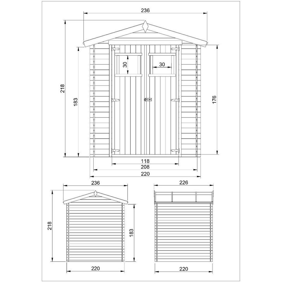 GARTENSCHUPPEN Holz mit imprägniertem Boden B236xL226xH218 cm/ 4.33 m2 - M369+M369G - Beige, Holz (236/224/226cm) - Timbela