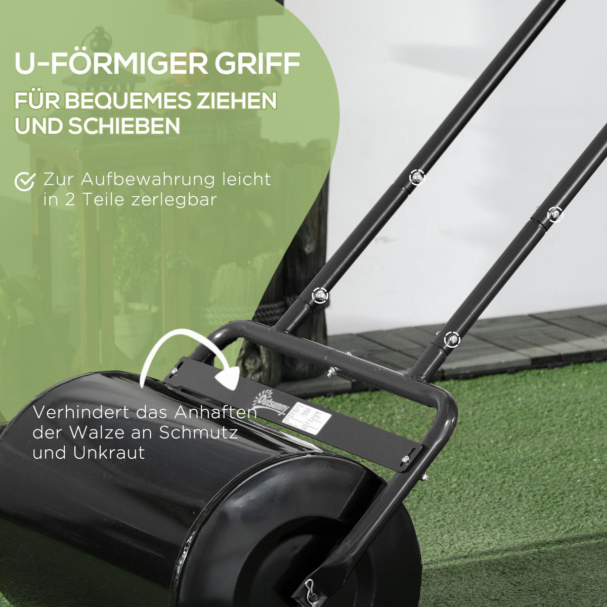 RASENWALZE DE-10119 U-Griff, 32 cm, 38 L Füllvolumen Schwarz - Schwarz, Metall (32.5/113/58cm) - ComfortXL