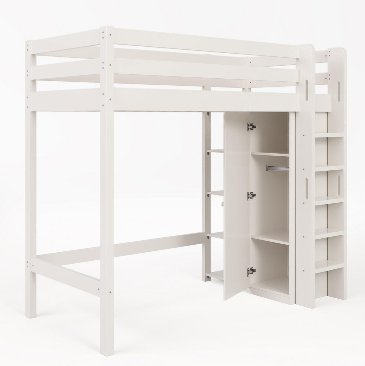 KINDEREINZELBETTEN aus Spanplatte & Massivholz 90x200 cm in Weiß mit Kleiderschrank - Weiß, Holzwerkstoff (90/200cm) - Modfu