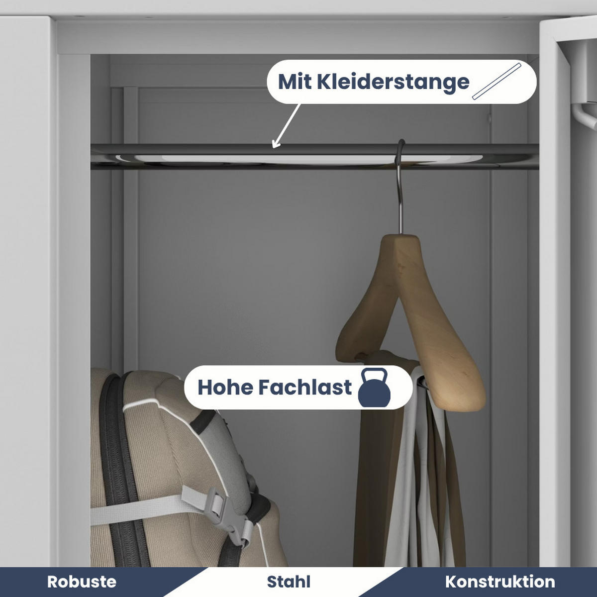 UMKLEIDESCHRANK Spind IGOR 2 Abteile 185x31,7x45cm Grau - Grau, Metall (31.7/185/45cm) - Jan Nowak