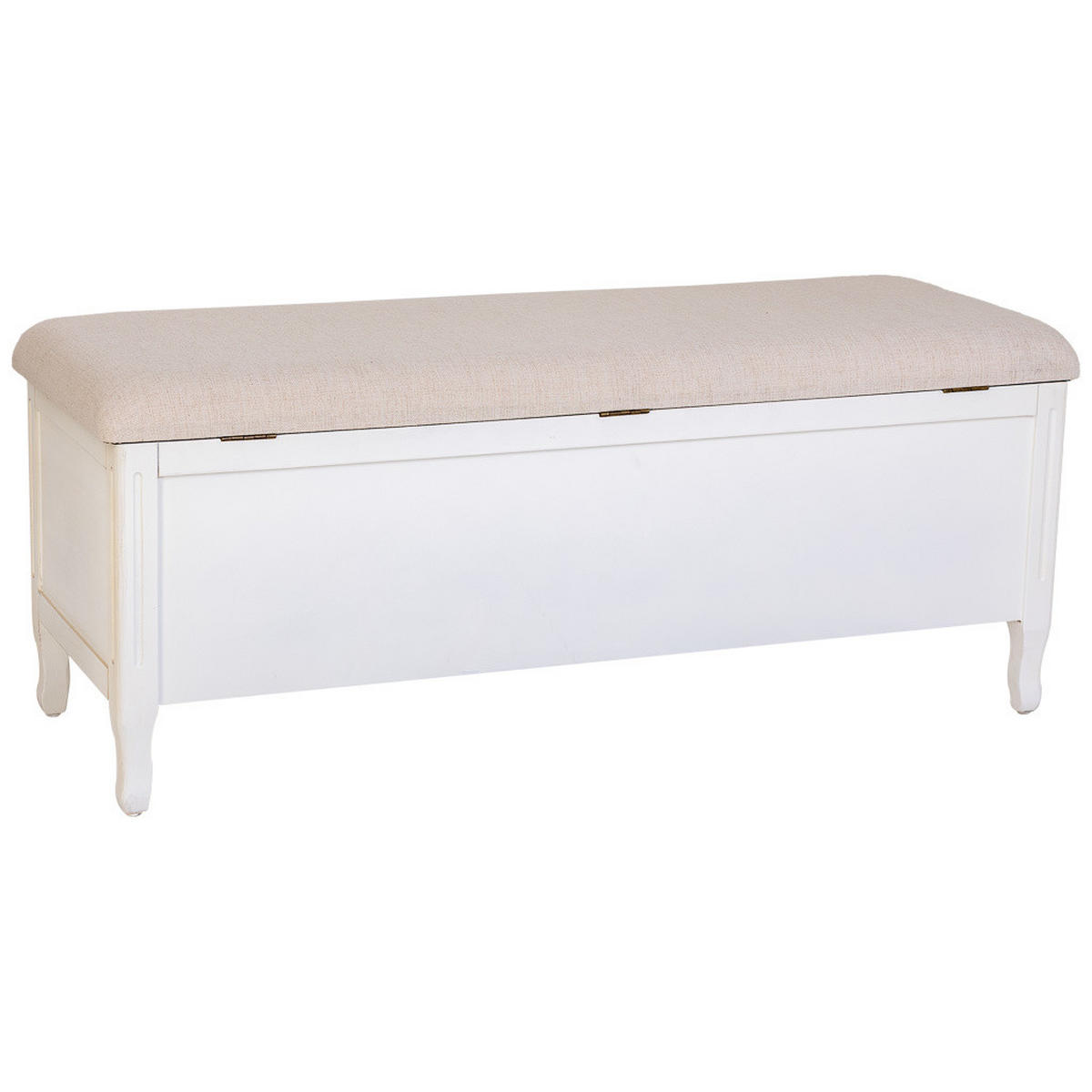 ANTIKER weiß lackierter gepolsterter Holzhocker 120x43x48 cm - Weiß, Holz (120/48/43cm) - Wanderlust