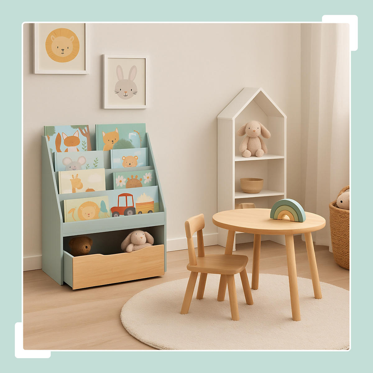 KINDERBÜCHERREGAL - Türkis, Holz/Holzwerkstoff (60/80/30cm) - Relaxdays