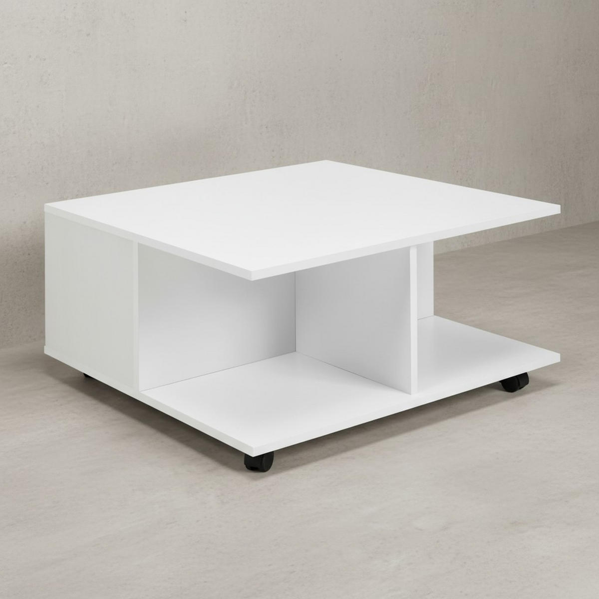 COUCHTISCH mit Rollen, Melaminharzbeschichtung und 2 Schubladen, Weiß 70x70x36 cm - Schwarz/Weiß, Holz (70/70/36cm) - KADIMA DESIGN