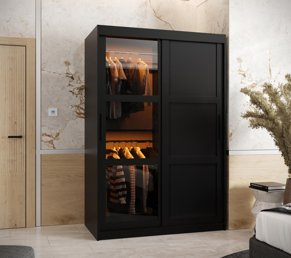 SCHWEBETÜRENSCHRANK 200/120/62 2-türig - Schwarz, Holz/Kunststoff (120/200/62cm) - Abiks Möbel