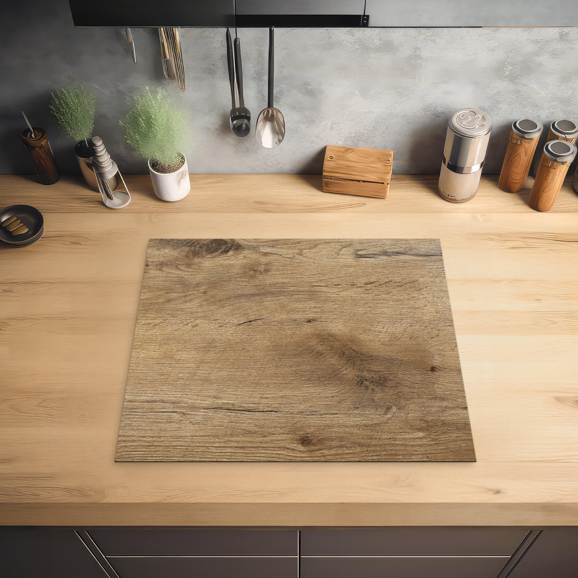 HERDABDECKPLATTE Holz - Braun - Holzoptik 59x51 cm - Eichefarben, Kunststoff (59/0.2/51cm) - MuchoWow