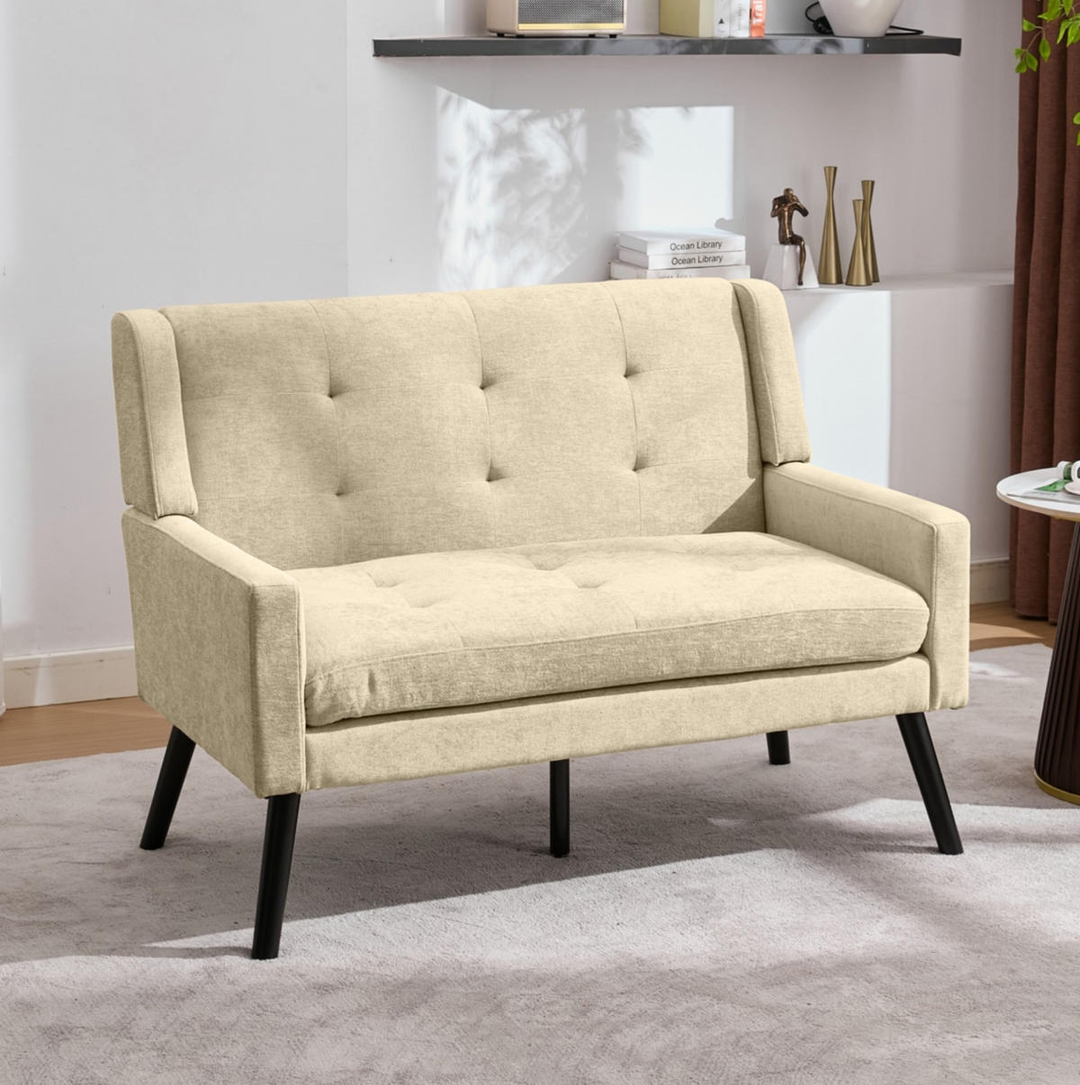 SITZGARNITUR 2-teilig in Beige mit Tufting und Massivholzbeinen,75/119/88 cm - Beige, Textil (75/88/119cm) - Flora Grace