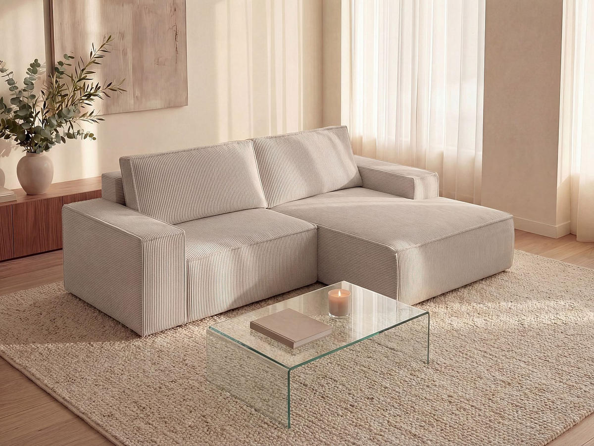 SCHLAFSOFA - 3 Personen-Sitzer - Samt - Beige - - Beige, Textil (240/85/167cm) - Vente-Unique
