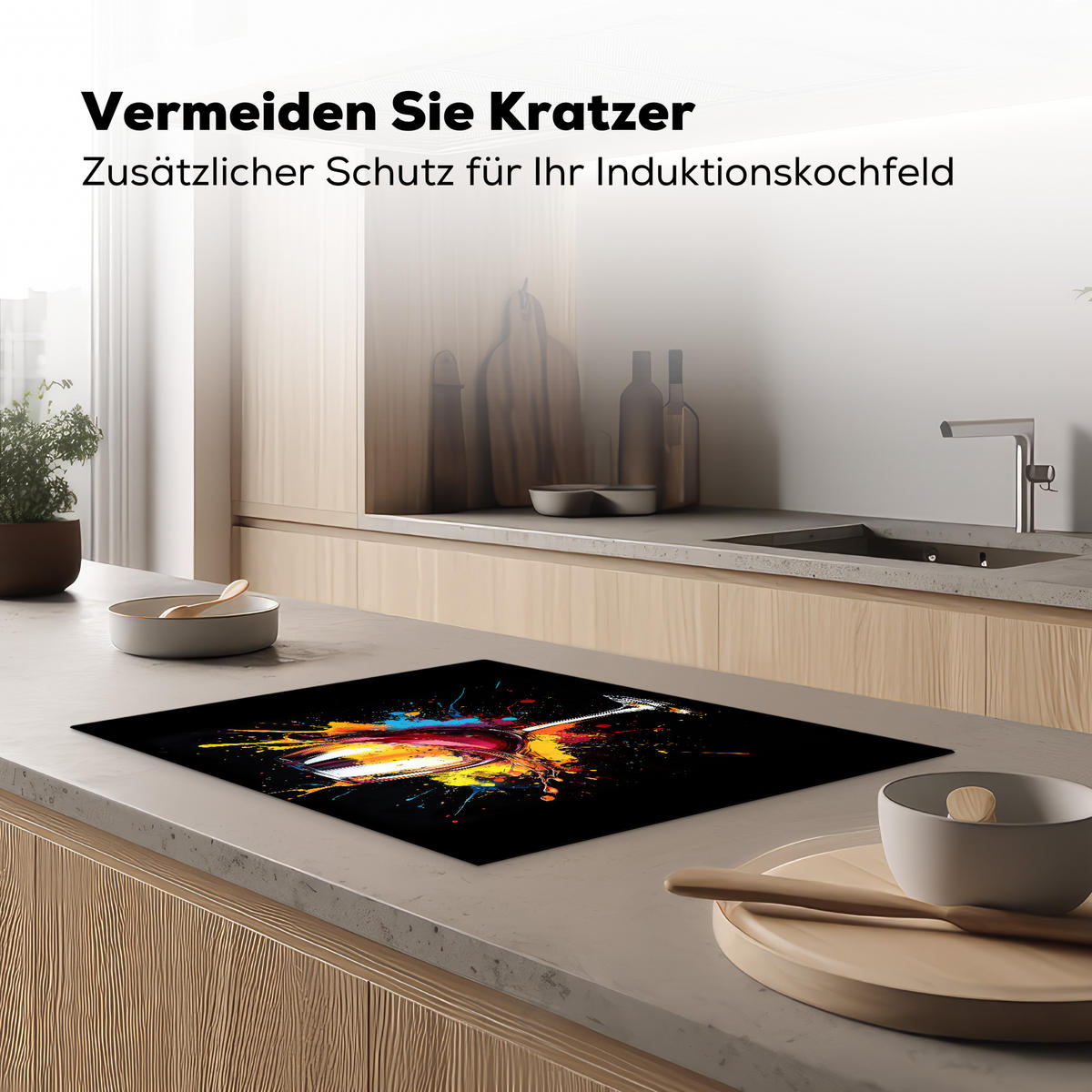 HERDABDECKPLATTE Wein - Glas - Graffiti - Getränk - Rot - Farbe 70x52 cm - Weinrot, Kunststoff (70/0.2/52cm) - MuchoWow