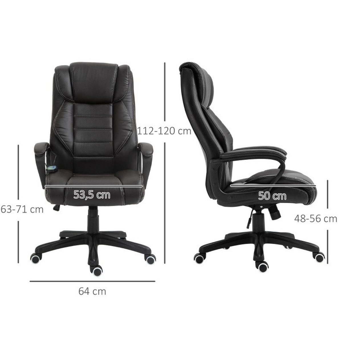 BÜROSTUHL in Braun 64x74x120 cm mit 6-Punkte-Massage und Wippfunktion, höhenverstellbar - Braun, Kunststoff (74/120/64cm) - IVMEU