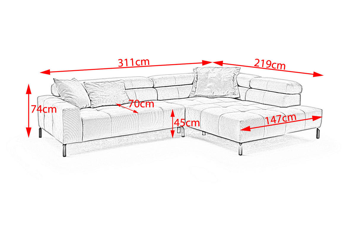 ECKSOFA MIT MOTORISCHEM SITZVORZUG OHIO Pink Cord - Pink/Schwarz, Textil/Metall (311/219cm) - KAWOLA
