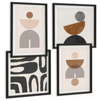 BILDER SET 4er Set - 50x50 cm & 40x60 cm Schwarzer Rahmen - Abstraktes Boho-Design - Schwarz, Kunststoff (50/50cm) - TULUP